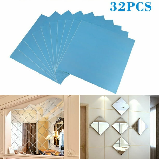 Glass Mirror Tiles Wall Sticker Square Self Adhesive Stick On Art DIY Home Decor Glass Mirror Tiles Wall Sticker Square Self Adhesive Stick On Art DIY Home Decor